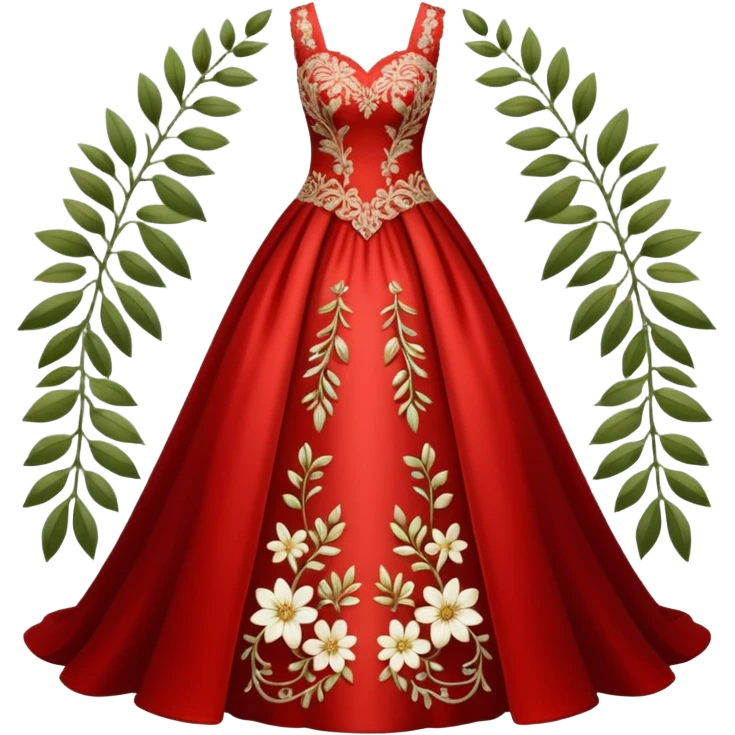 Hyper Realistic ornate 
Botanical style Wedding dress displays emoji