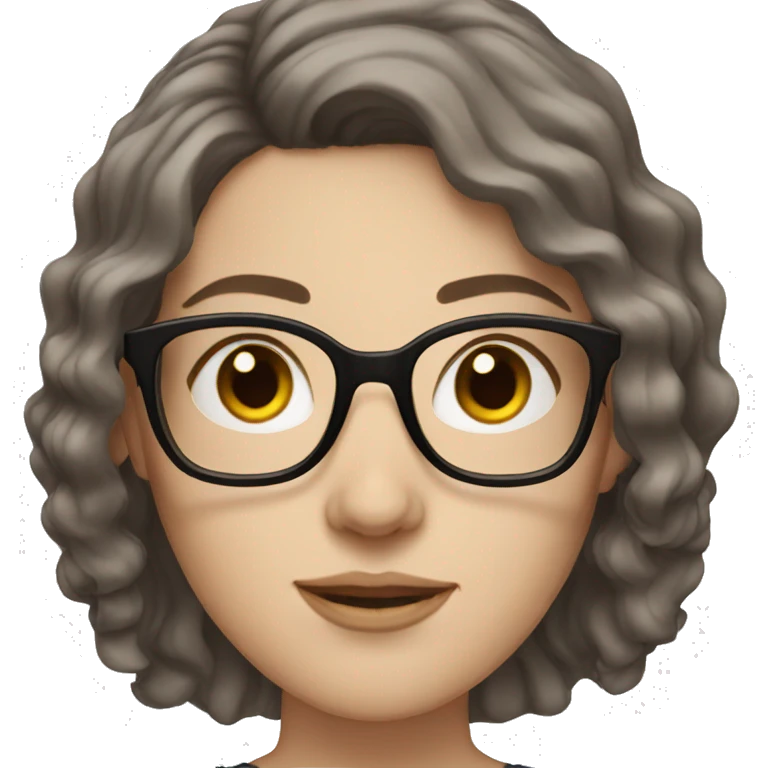 woman with pale skin, dark brown wavy hair and glasses emoji