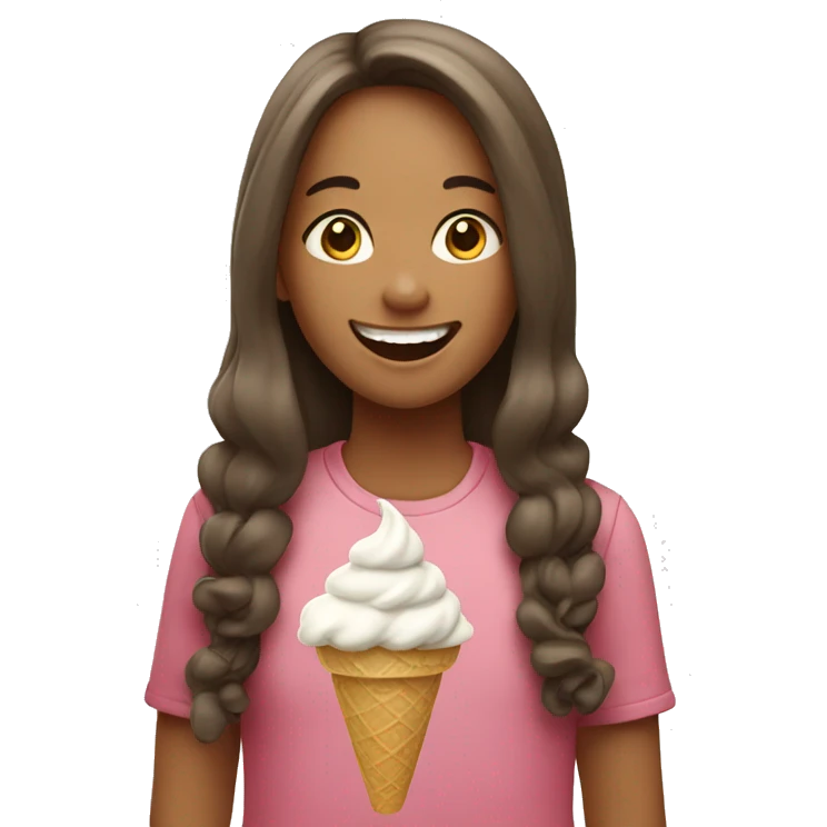 smiling girl with long hair eating ice cream emoji