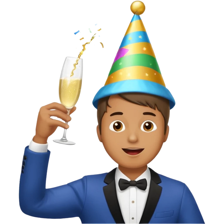 An energetic man throws his head back, drinking champagne loudly as the New Year begins. emoji