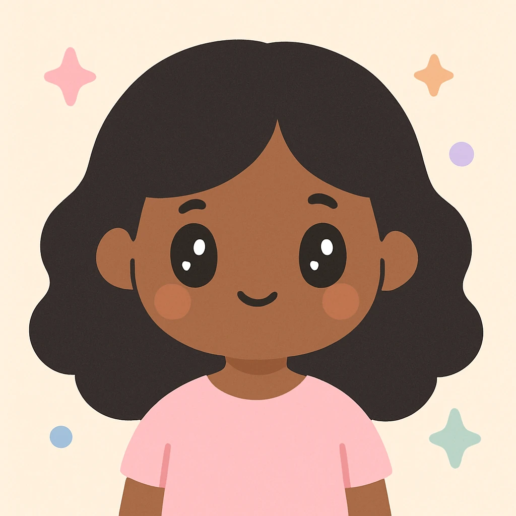 brown girl with black wavy hair, wearing a cute light pink shirt, kawaii style emoji