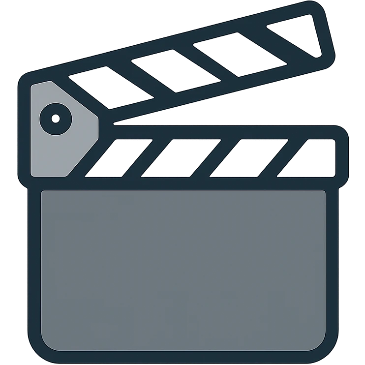 Ultra simplified movie clapper board with silver and white colors, consisting of two simple rectangles with a diagonal line emoji