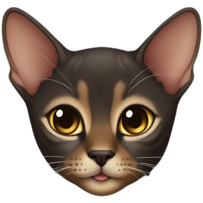 dark abyssinian cat with big ears and black kitten with small white speck emoji