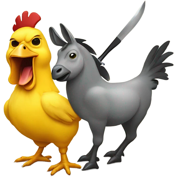 Yellow chicken with donkey head holding knife emoji