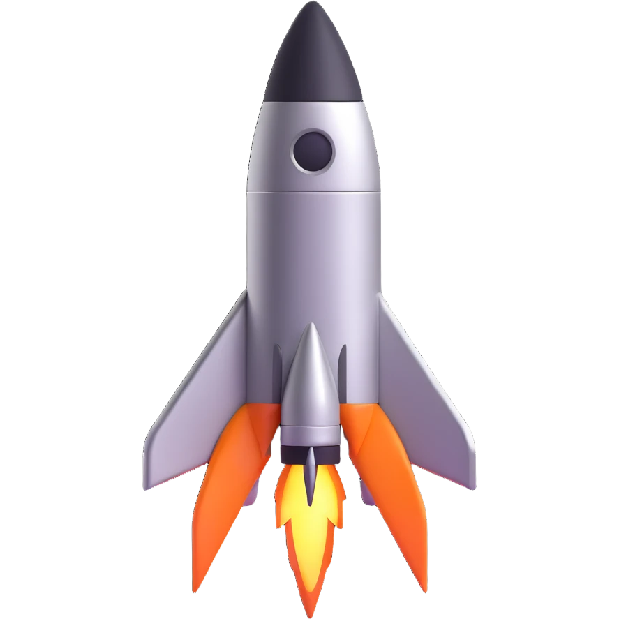 Retrofuturistic atomic rocket with chrome details emoji