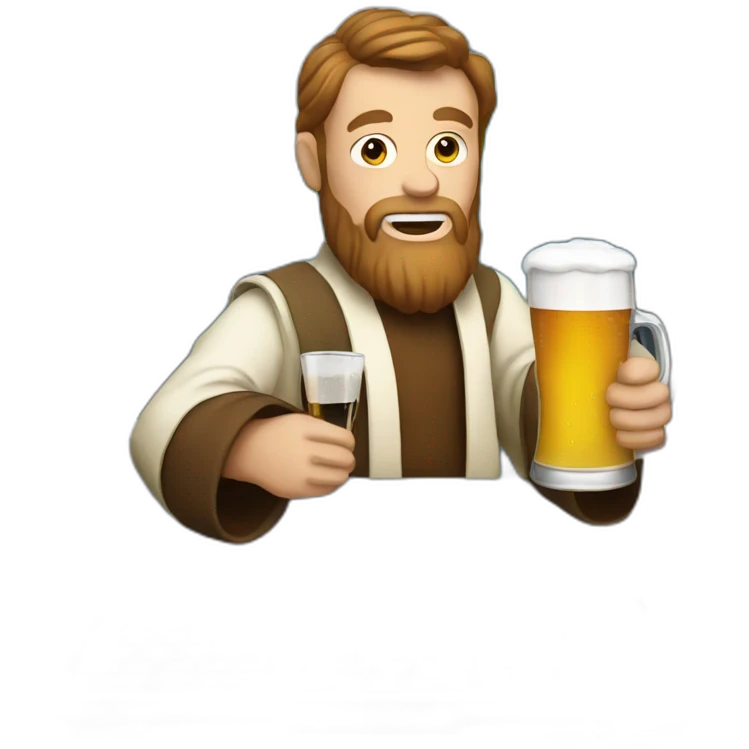 obiwan holding a beer and a computer emoji