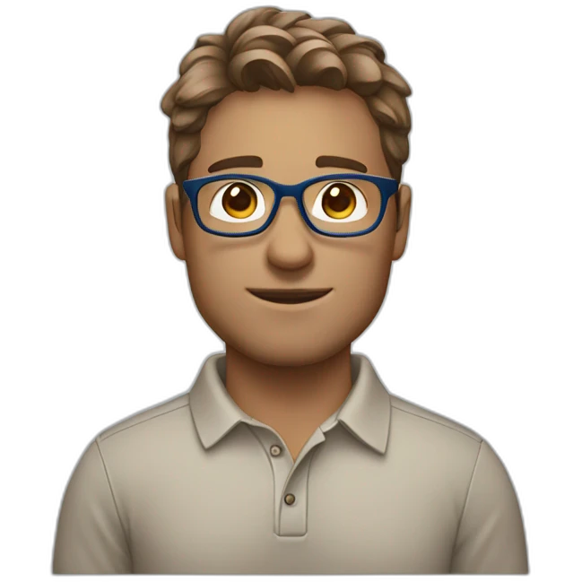 Blue polo strong white brown hair guy with glasses emoji