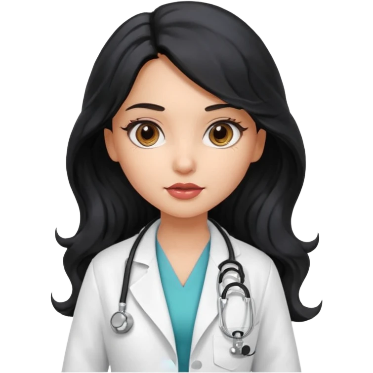 a pretty bratz light dusky girl s a doctor with long wavy black hair  emoji