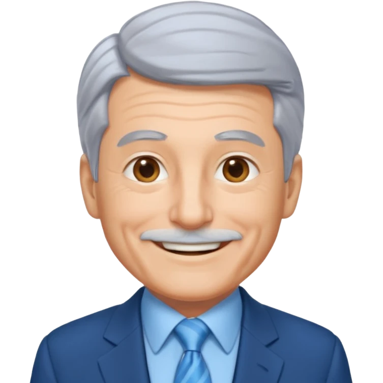 Create an emoji of a 62-year-old man in a blue suit and light blue tie with gray hair. emoji