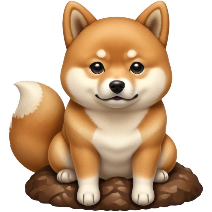 A Shiba Inu sitting on the poop emoji