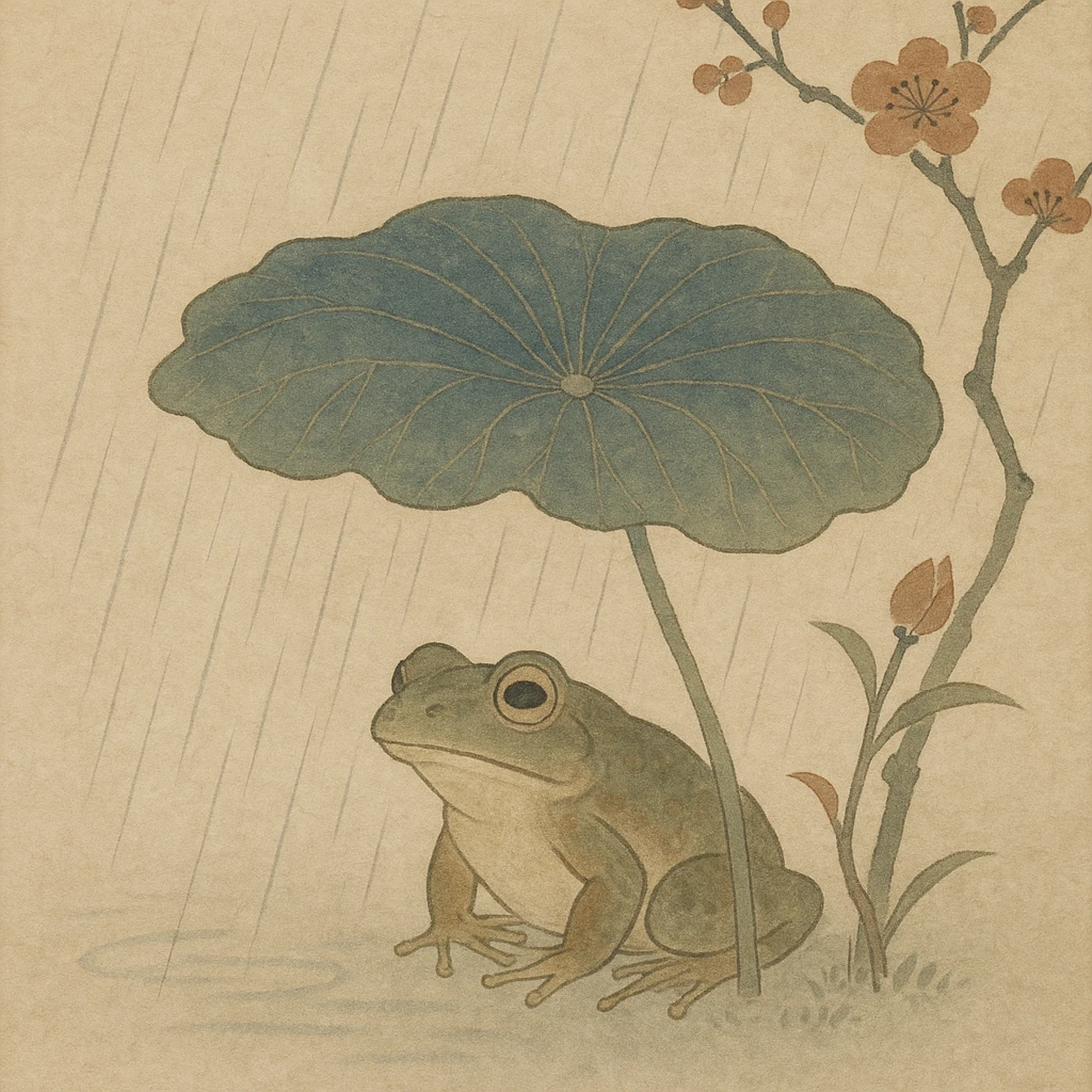 frog hiding under leaf umbrella emoji