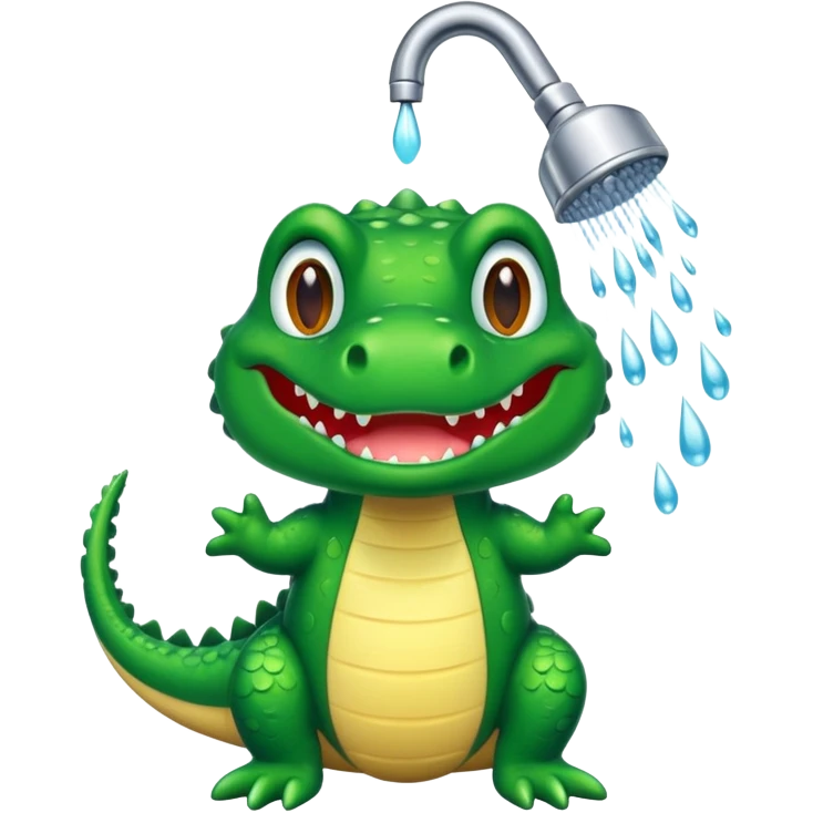 Cute crocodile is showing under the shower  emoji