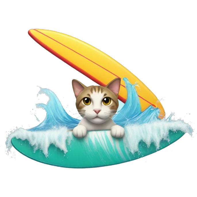 Cat o a surf board  emoji