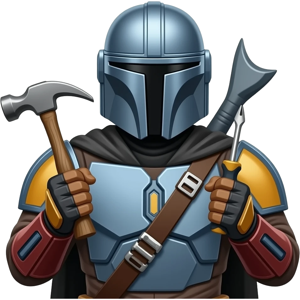 the mandalorian holding a hammer and screwdriver emoji