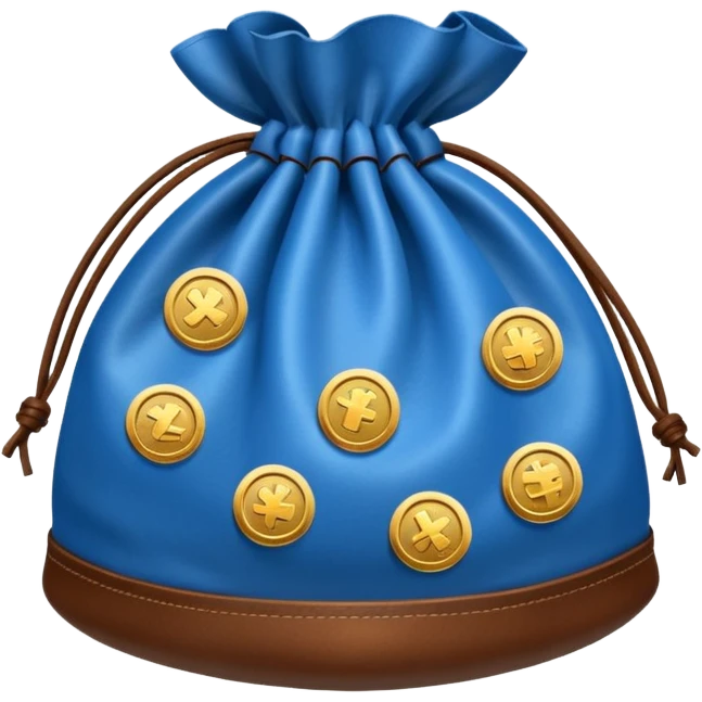 blue coins inside an opened brown money bag  emoji