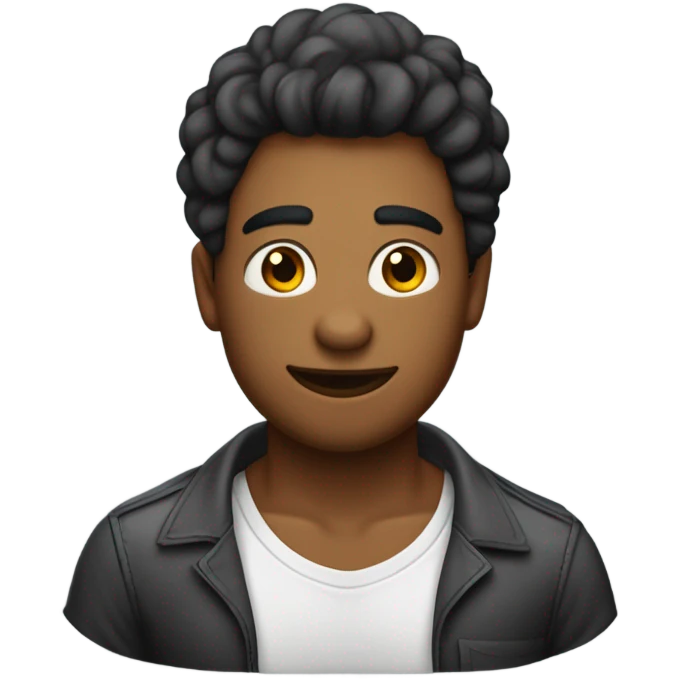 quero um emoji de um cara com a cor de pele um pouco mais escura de cabelo cacheado curto musculoso com uma camisa vermelha escrita "yuri" emoji