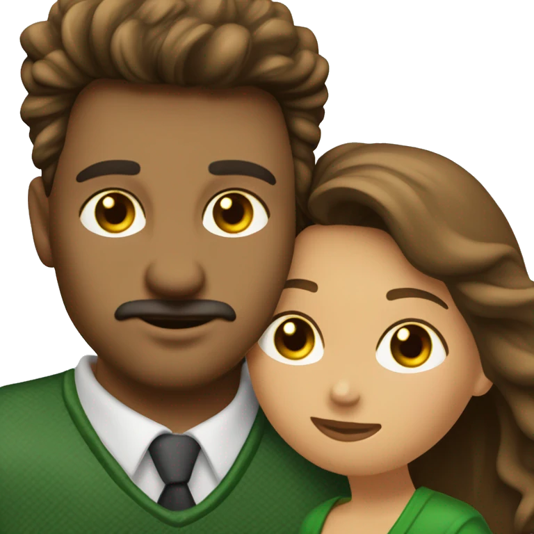 Beso pareja hombre pelo ondulado, ojos verdes y mujer pelo ondulado ojos marrones emoji