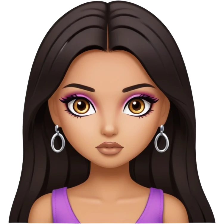 straight dark hair, dark brown eyes, pretty bratz baddie emoji