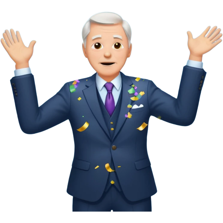 old white man in a suit throwing emoji