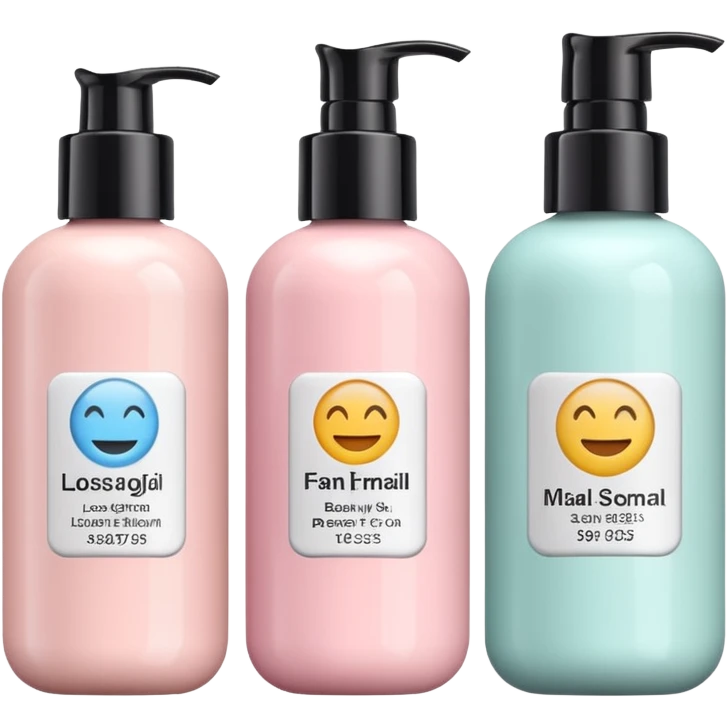 emoji of three different beauty products, with brand labels, minimalistic but luxury design (realistic), pastel colors emoji