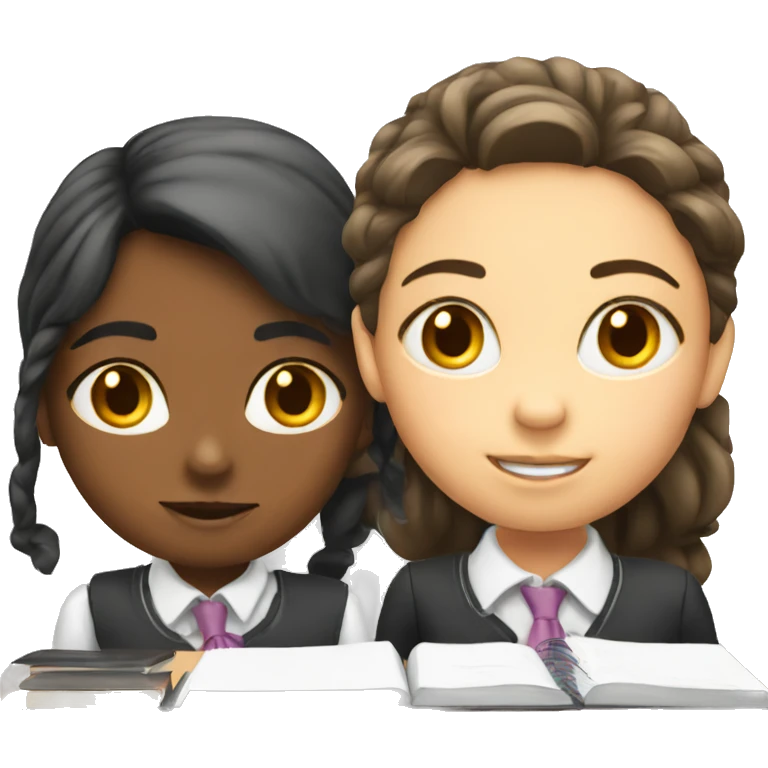 Two schoolgirl at the desk are talking emoji