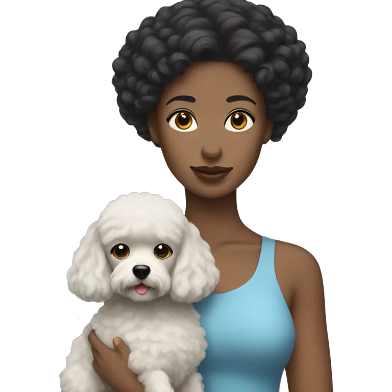 pale black haired woman holding poodle emoji