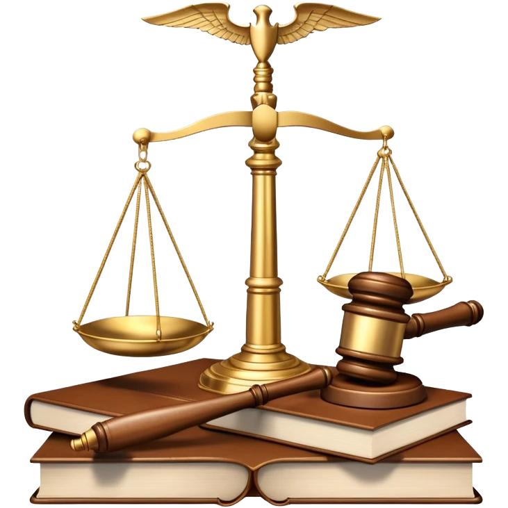 An icon featuring a gavel, scales of justice, and legal books, symbolizing law. The design includes a courthouse building in the background, representing the legal system and justice. Transparent background highlights the authority and structure of the law. emoji