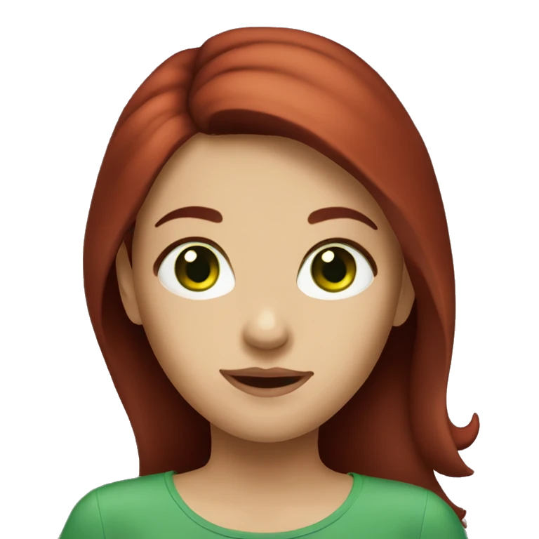 Dark red haired girl with green eyes emoji