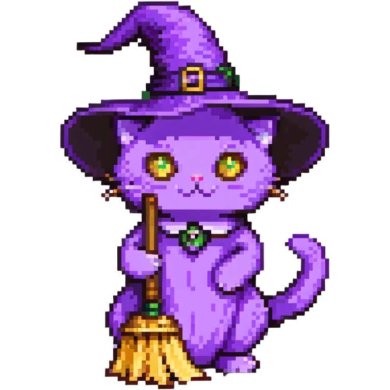 purple witch cat holding a broom emoji