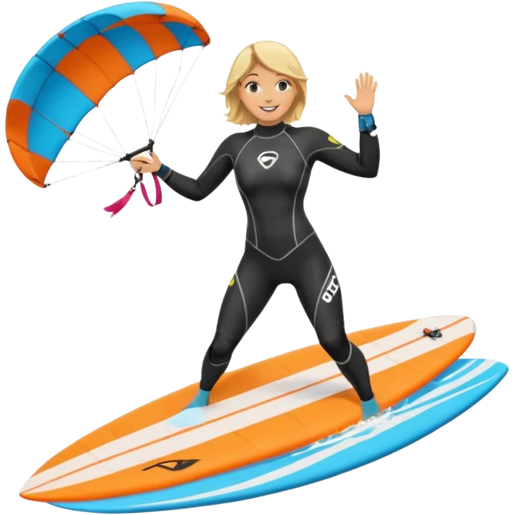 Kitesurfing blond ladie showing parachute and board emoji