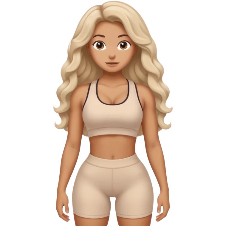 Create dream body girl with big glute and small waist and wavy curl long hair with pastel beige gym clothes  emoji