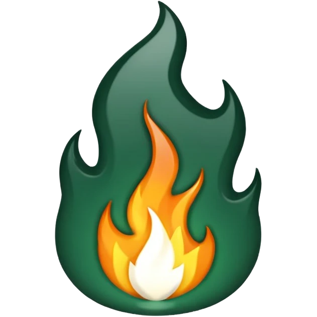 dark green and white flame, classic flame shape, emoji style, transparent background emoji