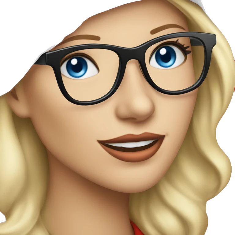 Beautiful blonde blue eyed woman, wearing red santa hat and black glasses  emoji
