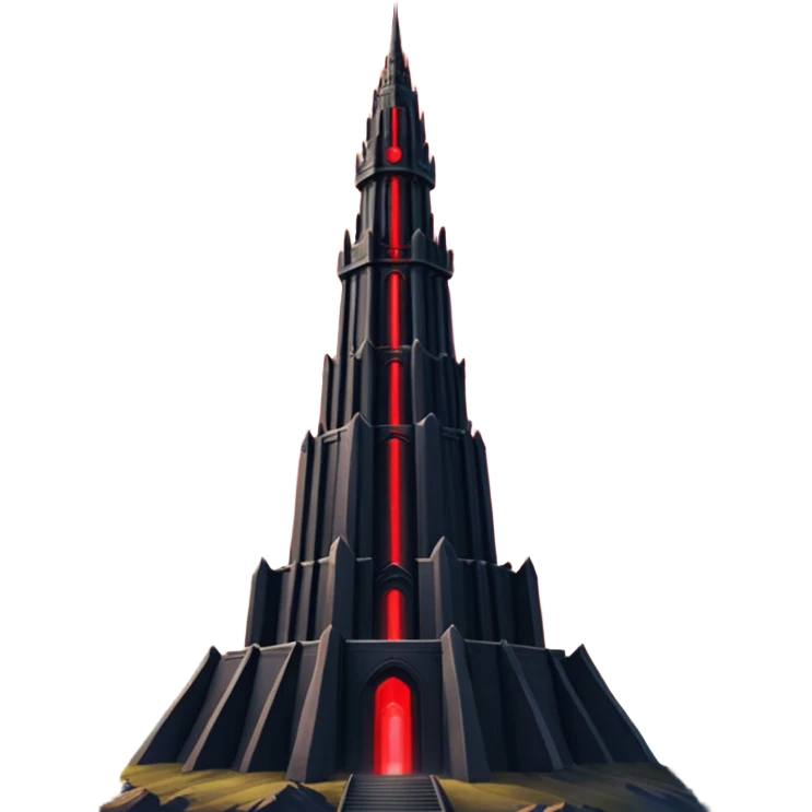 Barad Dúr from Lord of the Rings, Dark, giant Tower, with red laser beams shooting into the sky emoji