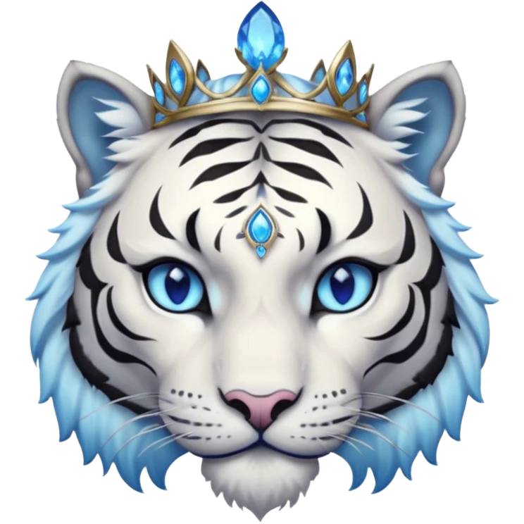 ESO Female white/black tiger khajiit leader of the umbral rose, glowing blue eyes, glowing blue 'third eye' gem; shadow gem silver tiara emoji