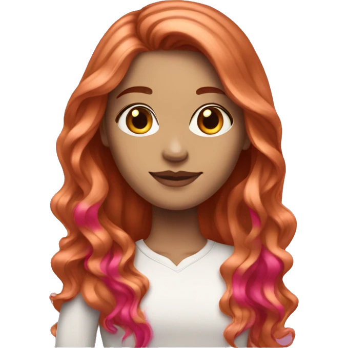 White girl with long copper hair with hot pink highlights emoji