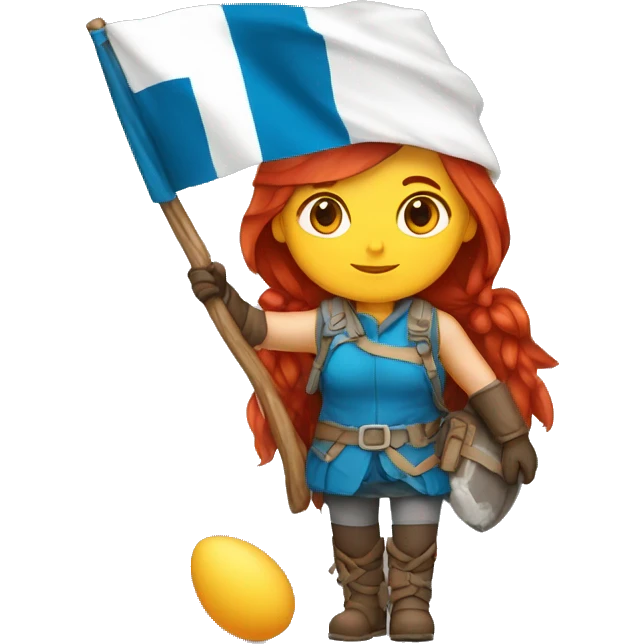 female winter mountaineer red hair holding easter red egg and greek flag  emoji