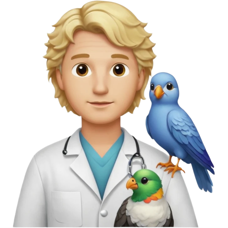 a blonde wavy hair man vet with a bird on his shoulder emoji