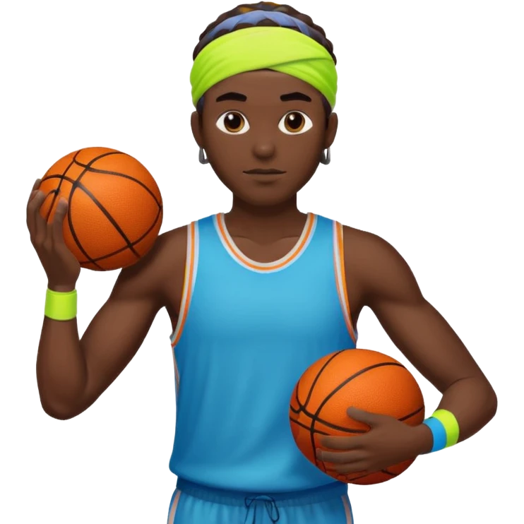 Basketball guy with neon headband, hold ball emoji