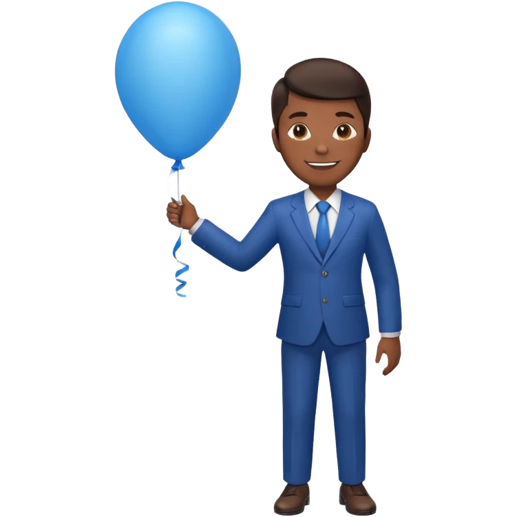 dark brown skin, office suit, hold blue balloon emoji