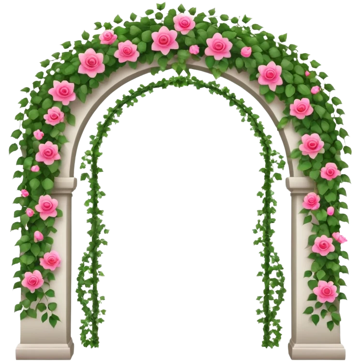 White tall archway with vines, ivies, and romantic pink and red flowers  emoji