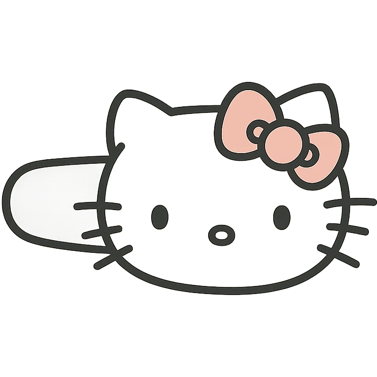 simple Hello Kitty hair pin, minimal design, white and pink, with Hello Kitty's face and a small bow emoji