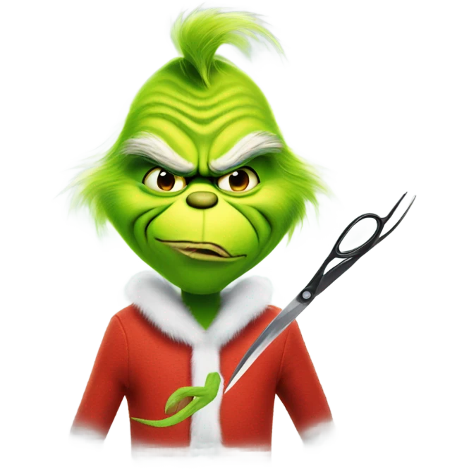 the grinch holding scissors emoji
