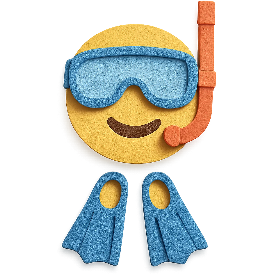 snorkel and flippers with layered paper effect on a white background in paper-craft style emoji