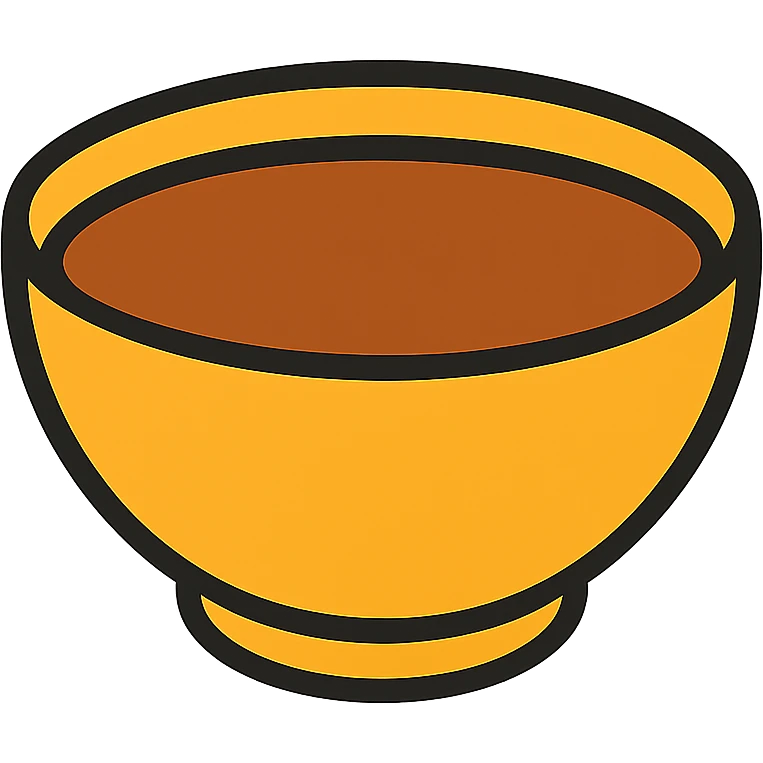 bowl with brown liquid, no face, no cartoon features, color outline icon style emoji