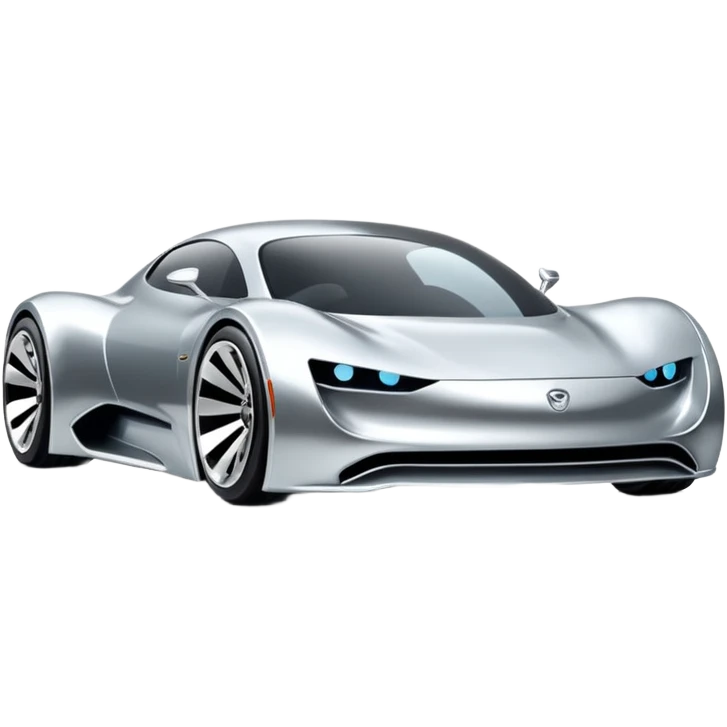 A low-profile futuristic car emoji made of polished silver chrome, wide body stance, smooth aerodynamic shape, glossy metallic surface, soft reflections, luxury swag aesthetic, minimal details, iOS emoji style, centered on clean white background, studio lighting emoji