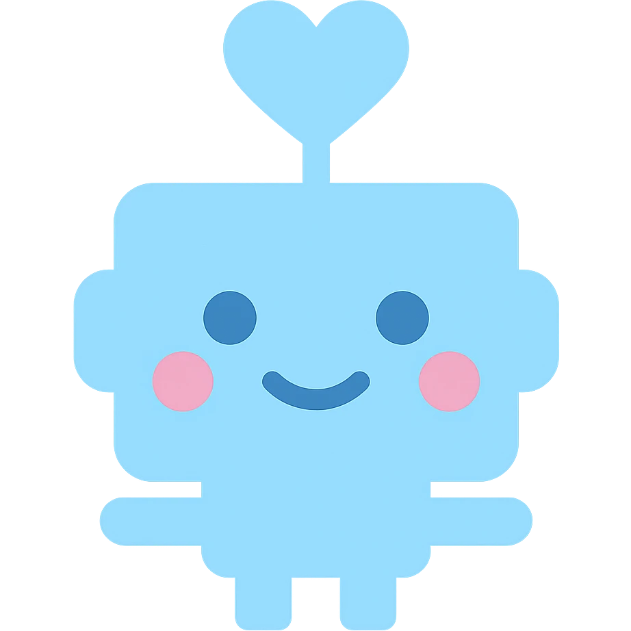 cute robot with heart antenna and blushing cheeks, main color #b0f2f8, color icon style emoji