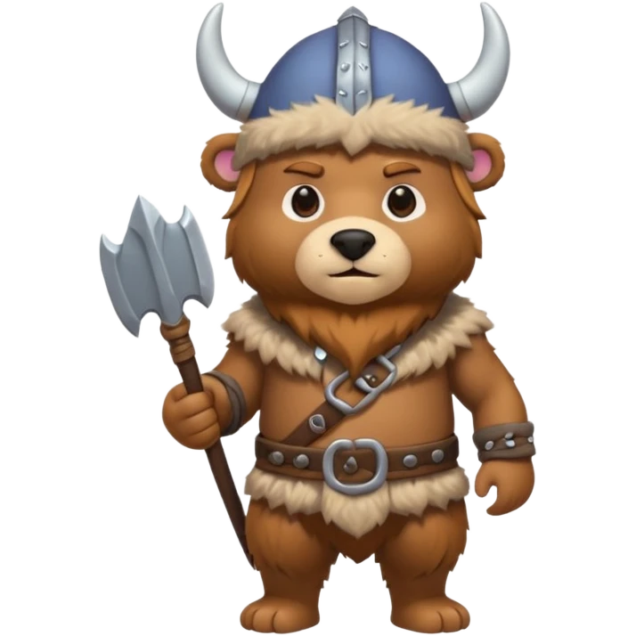 a cartoon Viking fully body bear with horned cap emoji