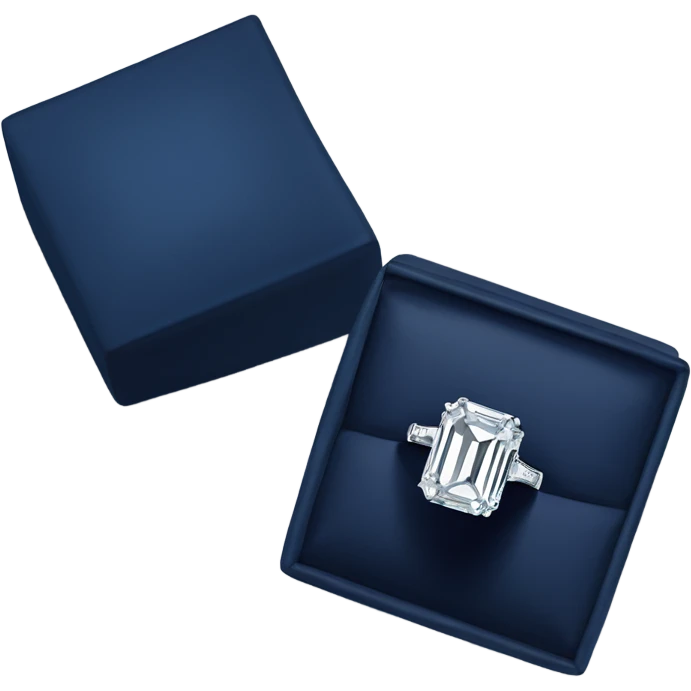 An emerald cut ring with a big diamond in a graff navy blue box emoji