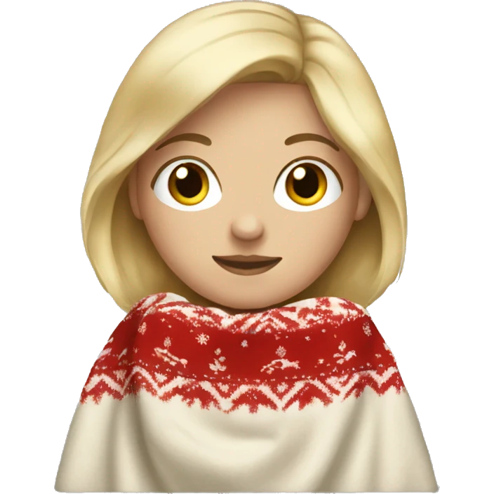 white female, blonde hair, wearing a christmas blanket emoji